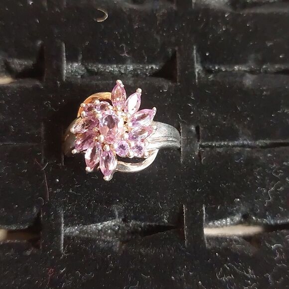 925 Sterling Silver and Amethyst Flower Cluster Ring Size 7.75 - Picture 4 of 10